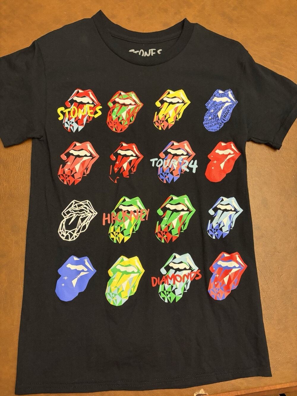 Rolling Stones Hackney Diamonds Tour 2024 Multi Tongue Black T-Shirt Small